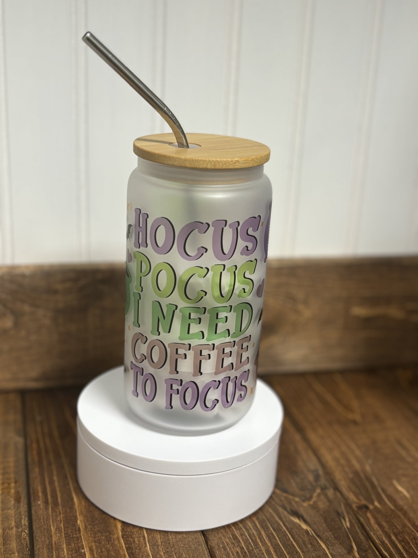 Hocus Pocus glass “can” tumbler 16oz