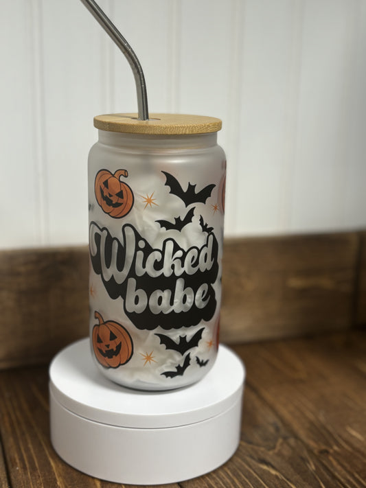 Wicked babe glass “can” tumbler 16oz