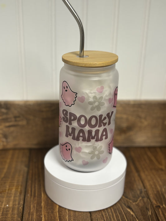 Spooky Mama glass “can” tumbler 16oz